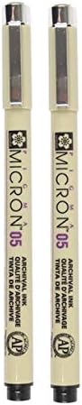 SAKURA PIGMA MICRON 05 FINELINER PEN, 0.45MM LINE WIDTH, PACK OF 2 (Black)