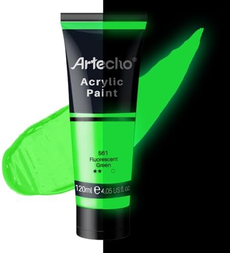 Artecho Fluorescent Green Acrylic Paint 120ml /4.05oz Tube | Semi Glossy Finish, High Pigment Rich Color Craft Paint for Canvas, Fabric, Non-Toxic