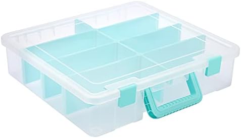 BTSKY Clear Plastic Dividing Storage Box with 8 Compartments Adjustable Storage Bin with Lid Portable Craft Storage Container Multipurpose Sewing Box Art Supply Organizer, 15.1x13.9x3.5 Inches