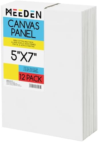 MEEDEN Canvas Boards for Painting White: 5"x7" 100% Cotton Canvas 12 Pack | Blank Paint Canvas Panels White Art Canvas Boards 8 Oz Gesso-Primed Artist Art Supplies for Oil Painting & Acrylic Pouring