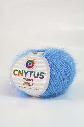 Sparkly Eyelash Fantasy Knitting Yarn | Metallic Lurex Nylon Short Eyelash Yarn | 50g (1.76oz) |140m(155 Yards) | Shiny Crochet Thread for Amigurumi & Decorative Projects (1, Light Blue)