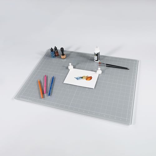 GLASSBOARD STUDIO Glass Craft Mat - Magnetic, Heat & Scratch Resistant - For Crafting, Cutting, Painting, Mixed Media Artwork - Grid Lines, Non-Slip Rubber Feet (Gray 24"L x 36"W)