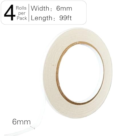 6mm Double Sided Tape White 4 Rolls (Total Length 133 Yards), 1/4 Inch Strong Adhesive Sticky Wrap Tape for Crafts Gift Wrapping Paper Card Making Home Office School Stationery