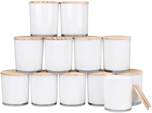 Thick Candle Jars for Making Candles 12 Pcs, 14 OZ Empty Jars with Wood Lids for Candle Making, Sample Container, Inner White