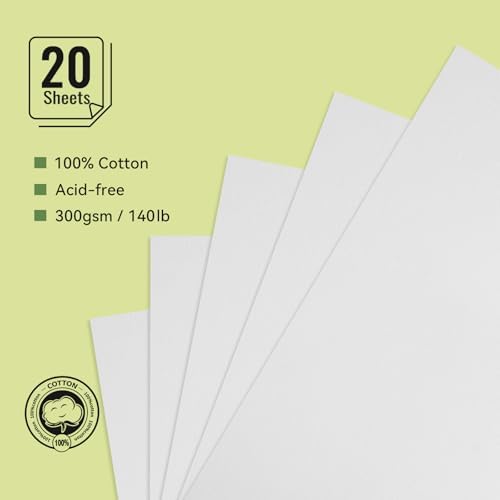 Lightwish Watercolor Sketchbook,100% Cotton Acid Free Watercolor Journal,300gsm/140lb Hot Press Watercolor Paper for Artists,Adults,Students,20 Sheets,5.8 * 8.2 Inches Paper