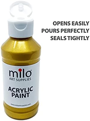 milo Metallic Acrylic Paint Set, 6 Metallic Colors, 4 oz Bottles