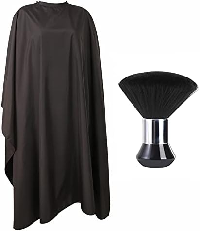 Professional Hair Cutting Cape with Neck Duster Brush, Large Size Salon Barber Cape for Men, Women and Kids(Black)