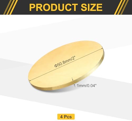 uxcell 4Pcs Brass Round Plate, 0.04"(1mm) Thick 2"(51mm) Dia H65 Brass Round Disc Blank Metal Sheet Copper Circle Disc for Metal Stamping DIY Crafts