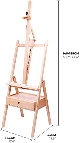 Mont Marte Signature Tilting Box Floor Easel Beech Wood, Holds Canvases up to 92cm (36.2in) in Height, Angle Adjustment, Sturdy Base, Built-in Drawers for Art Supplies, Artist Painting Easel.