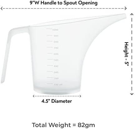 Funnel Pitcher for Soap Making, Large Capacity Easy Pour Container with Long Spout, Soap Making Supplies, Bakeware Mold, Candle, Microwave Safe, 4 Cups, 32 Ounces, 1000 ml - Set of 4