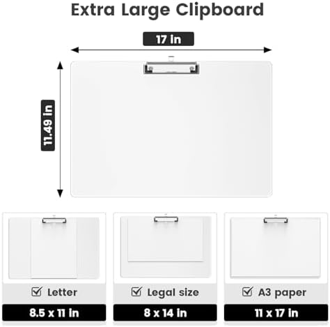 Extra Large 11x17 Clipboards, Plastic Clear Drawing Boards, Horizontal Clip Board, Landscape Layout. Suitable for Watercolor, Sketching, Painting. Art & Drafting Supply(Pack of 6)
