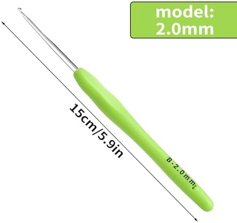 2mm Crochet Hook, Ergonomic Crochet Hooks with Soft Rubber Handle and Smooth Glide Head - Lightweight Aluminum Needles for Beginners, Arthritis, Yarn Projects, Long Crafting Sessions (2.0 mm)