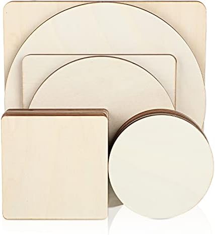 Nuanchu 32 Pcs Unfinished Wood Circles Squares 3 Sizes Christmas