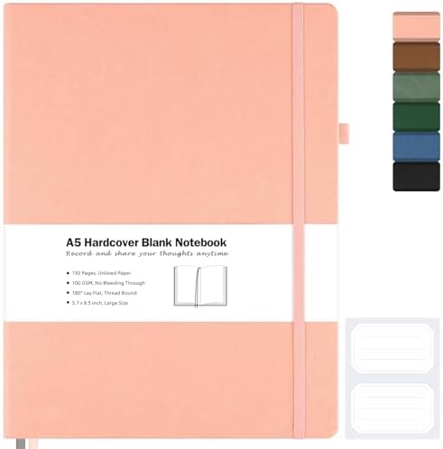 Blank Notebook, Hardcover Sketchbook, Leather Unlined Journal for Women Men
