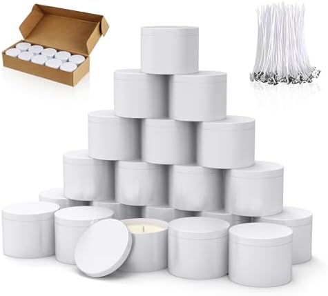 PCREGPAE 4OZ White Candle Tins Cans with Lids and Wicks for Making Candles