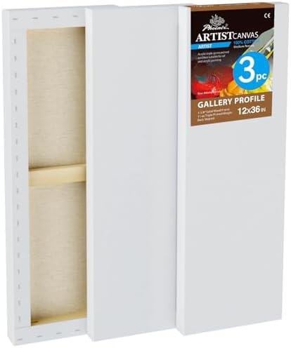 PHOENIX 12x36 Inch 3 Pack Gallery Canvas - 1.5 in Thick Extra Large Skinny Canvases for Painting - Deep Edge 100% Cotton 11 Oz. Gesso Primed White Blank Professional Canvas Oil & Acrylic Paints