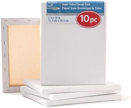 Artist's Loft 10 Count (40 Total) 8” x 10” Super Value Canvas Necessities - Acid Free Cotton Canvas for Paint, Acrylic, & Oils - Bulk 4 Pack