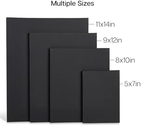 KINGART Black Canvas Panel Set – Large Rectangle Assortment, 8-Pack – 100% Cotton, Triple Gesso Primed Artist Boards for Acrylic, Oil, High-Contrast, & Mixed Media Painting