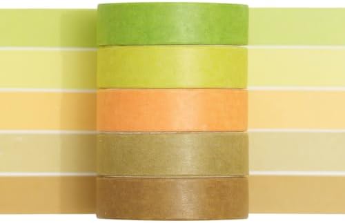 Solid Color Washi Tape Set - 5 Rolls Gradient Rainbow Adhesive Tapes Pastel Arts Decorative Masking Tape Sets for Craft, Kids, Scrapbook, DIY, Gift Wrapping (5-Autumn Glow)