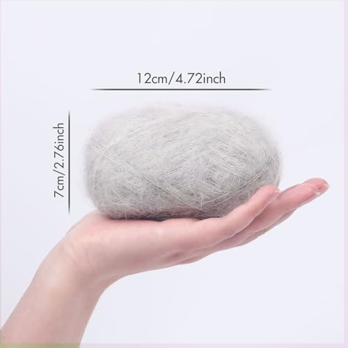 NICEEC 2 Skeins Long Pile Mohair Yarn 2.82oz/788yds - Light Gray