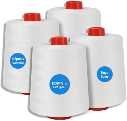 13000Y Each White Sewing Thread, Serger Thread Cones 4 Pack, 40S/2-52000Y
