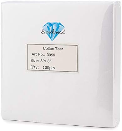 Simthread Tear Away Machine Embroidery Stabilizer Backing - 1.8 Ounces Medium Weight 8" x 8" 100pcs / Pack, Precut Sheets for 4x4 and 6x6 Machine Embroidery Hoops