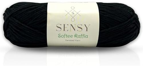 S Sensy Softee Raffia- Polyester Raffia #4 Medium Yarn Black 109 Yards 4 oz