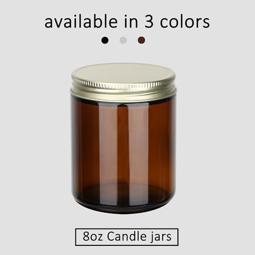 MILIVIXAY 20 Pack 8 OZ Thick Glass Dark Amber Candle Jars with Golden Lids-Bulk Empty Candle Jars for Making Candles-Canning Jar for Spice, Liquid, Sample- Dishwasher Safe.