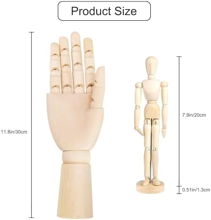 12" Art Drawing Hand Model,8" Artist Wooden Mannequin Figure Human People Dolls Manikin Supplies Stop Motion Figure Kit,Wooden Tools Posable Figure for Drawing,Painting,Sketching