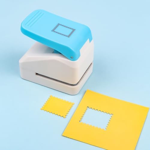 CYFUN DESIGN Stamp Puncher, 3D Embossing Postage Stamp Punch, 1.1x0.9inch Rectangular Craft Lever Puncher, Square Tag Stamps Cutter Hole Punch for Scrapbooking Journaling Paper Craft DIY Card Making