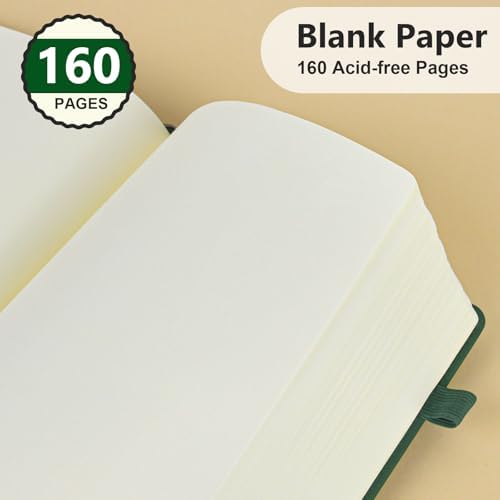 Blank Journal Notebook 5.9"×8.5", Leather Sketchbook,160 Pages Sketch book | A5 Sketchbook for Drawing, 100 Gsm Plain Paper, Writing Journal for Men Women, Hardcover Notebook for School Work Travel Art