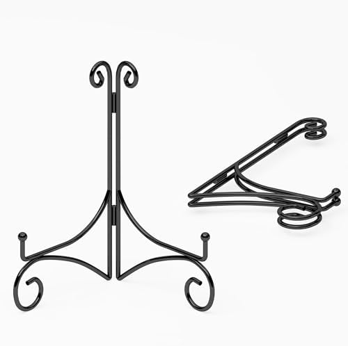 Iron Plate Stand for Display with Folding Design, Picture Stands for Tables, 12 Inch Large Easels for Displaying for Book, Art Piece, Photo and Platter, 12’’ Black, 2-Pack