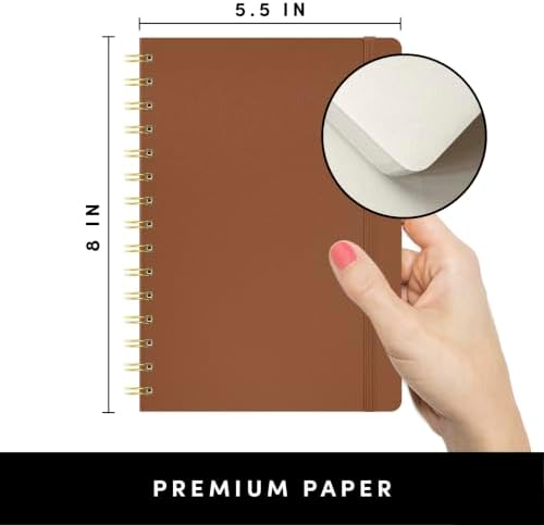 PAPERAGE Travel Journal Kit, Travel Notebook & Scrapbook Set, Hardcover Blank Spiral Notebook, 5 Sticker Sheets, 2 Photo Corners, 3 Washi Tapes & Black-Ink Gel Pen with Pen Holder - Cognac
