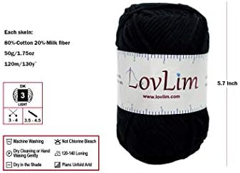 Yarn Pack, 2 skeins of 50g Each, Soft Cotton Yarn for Crochet and Knitting, Craft DK Amigurumi Yarn (Black)