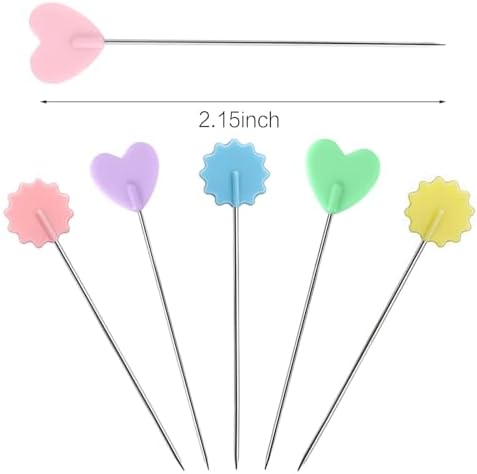 Elisel 200 pcs Multicolor Straight Pins Straight Quilting Pins Craft Positioning Pins Fixed Sewing Marker Needle for Crafting Dressmaker and Other Crafts Making (Love Hearts and Flowers)