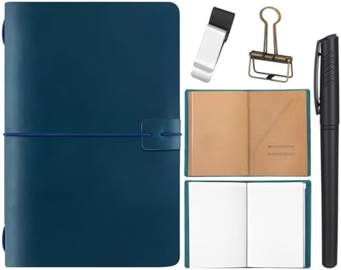 Thenshop Leather Travel Notebook 3 Inserts,Blue,A5 Size