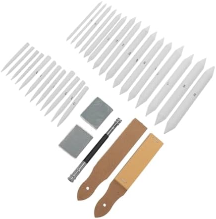 FRCOLOR 33pcs Art Blending Pencils Tools Set with Paper Stumps Sandpaper Pencil Sharpener Kneaded Eraser for Studio Work and Outdoor Sketching Comfortable Design for Hobbyists