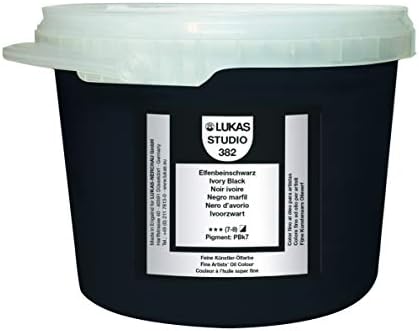 Lukas Studio Artist Oil Color Paints - High-pigment oil paint made with natural binder for artist, painting, & more! - [Ivory Black - 2 Liter]
