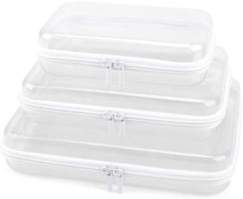 YOPCDJ 3 Pack Clear Hard Shell Zipper Case, Clear Zipper Pouches Waterproof Makeup Organizer & Travel Toiletry Bag, Diaper Bag Organizing Pouches, Plastic Pouch for Office Home Storage, LMS