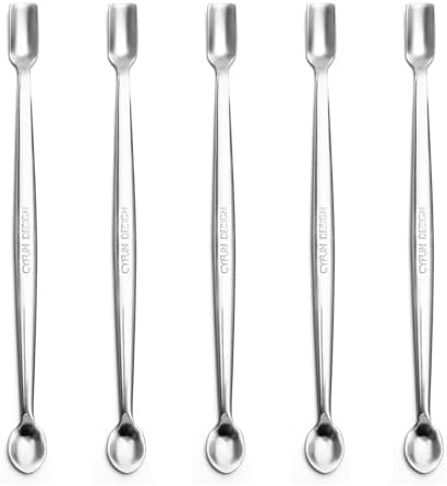 Briartw 5 Pcs Stainless Steel Craft Spoon | Mess-Free Crafting with Dual-Shaped Spoons for Glitter, Embossing Powders, Sequins & Small Embellishments | Silver | 6.7inch Length