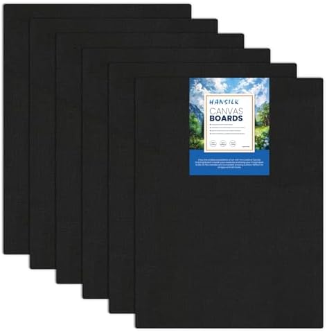 HANSILK 6 Pack Black Canvas for Painting 12x16 Inch, 100% Cotton Pre-Primed Black Canvas Boards & Panels, Blank Professional Art Canvases for Acrylic and Oil Painting, Art Supplies for Artists Adults