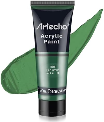 Artecho Green Acrylic Paint, Sap Green Paint (120ml / 4.05oz) Tubes, Art Craft Paints for Canvas, Rock, Stone, Wood, Fabric, Art Supplies | Semi Glossy Finish, High Pigment Rich Color Craft Paint for Canvas, Rocks, Wood, Fabric, Ceramic, Non-Toxic