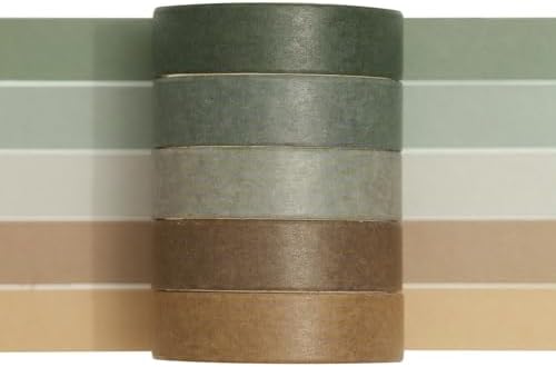 Solid Color Washi Tape Set - 5 Rolls Gradient Rainbow Adhesive Tapes Pastel Arts Decorative Masking Tape Sets for Craft, Kids, Scrapbook, DIY, Gift Wrapping (11-Neutral Earth)