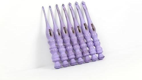 Handmade Ergonomic Wooden Crochet Hooks for Arthritic Hands (Set of 7) Needles for Yarn Accessories | Size 4 mm to 10 mm with Engraved | Yarn Tool (Purple)