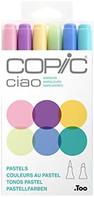 Copic Ciao Pastel Alcohol Markers 6 Colors Dual Brush Tip Art Marker for Adults/Teen Artists & Creators, Blendable Markers for Coloring Drawing & Illustration Art - Pastel Color Set
