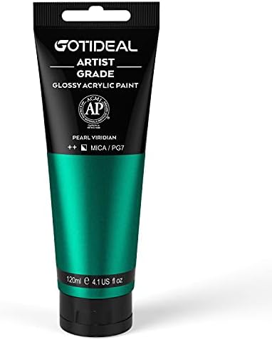 GOTIDEAL Metallic Acrylic Paint Pearl Viridian Green Tubes(120ml, 4.1 oz) | Non Toxic, Non Fading, Rich Pigments,for Painters, Adults & Kids,Ideal for Canvas Wood Clay Fabric Ceramic Craft Supplies