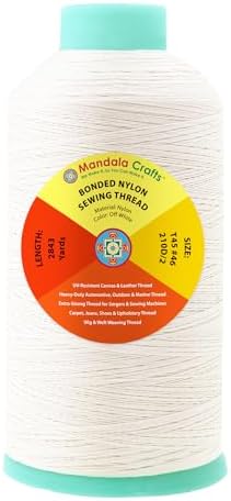 Mandala Crafts Size 46 210D T45 Off White Bonded Nylon Thread, 2843 YDs