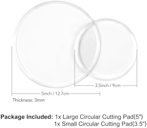 2 Pack Circular Cutting Pads, 5" and 3" Warp-Resistant Transparent Polycarbonate Plastic Round Cutting Plates for Embossing Crafting, Scrapbooking Card Making Arts Crafts