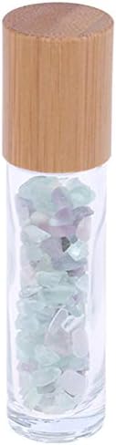 5 Pack 10ml Clear Roll On Bottles With Natural Chakra Crystal Chips for Essential Oils,Perfume Glass Roller Bottles Container Bamboo Lid,Crystal Roller,Pipette&Opener Included (Fluorite)