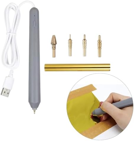 Fancyes USB Heat Foil Pen with 4 Size Tips DC5V Multipurpose 6.14x0.71 Hot Embossing Stamping Pen Scrapbooking Tool Kit for Drawing